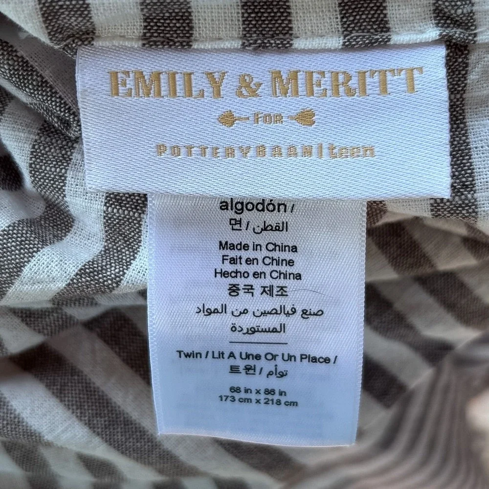 Pottery Barn Emily & Meritt Ruffle Stripe Duvet Cover Twin Gray Coastal Cotton